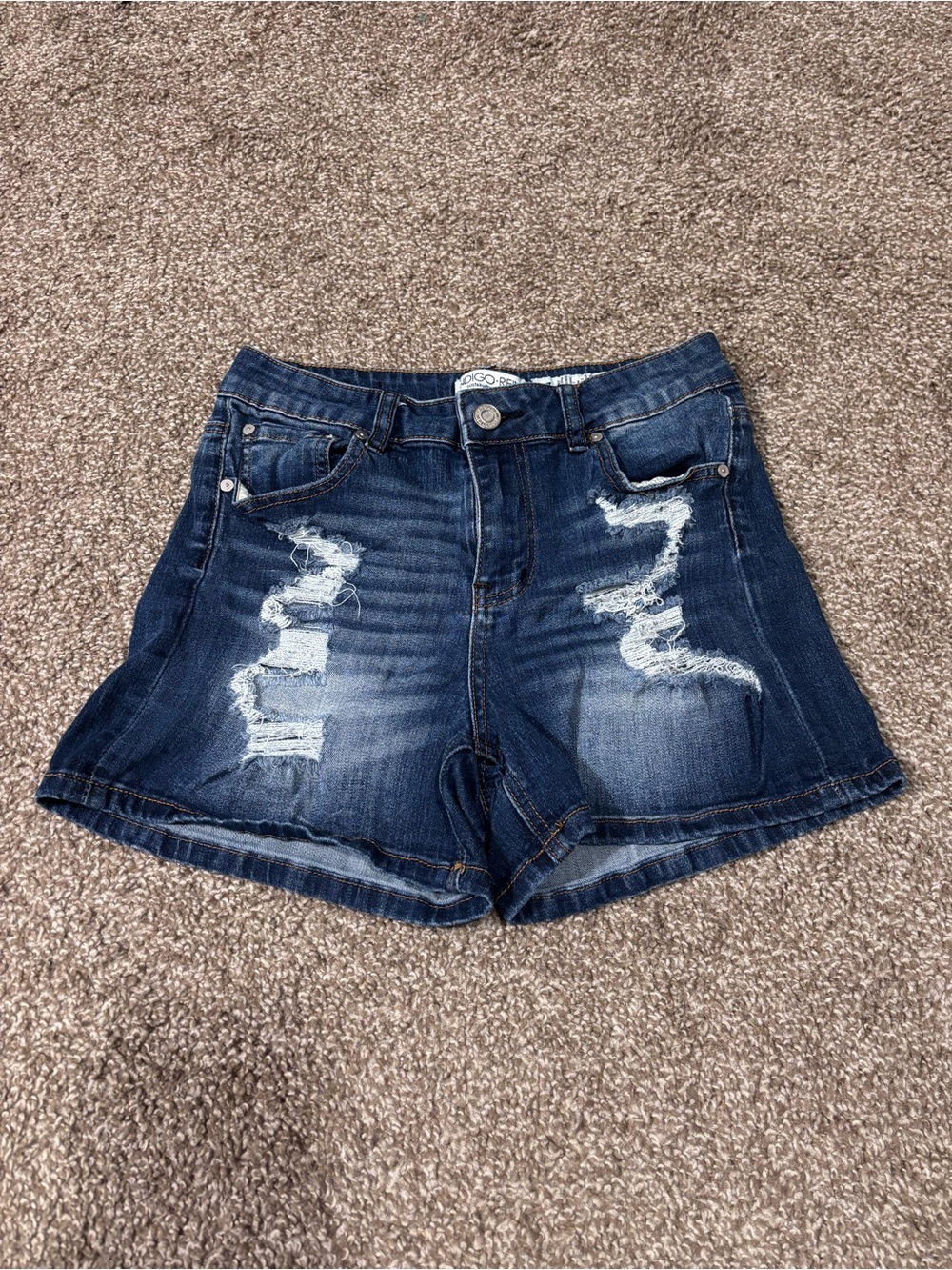 Indigo Rein Distressed Dark Blue Denim Shorts